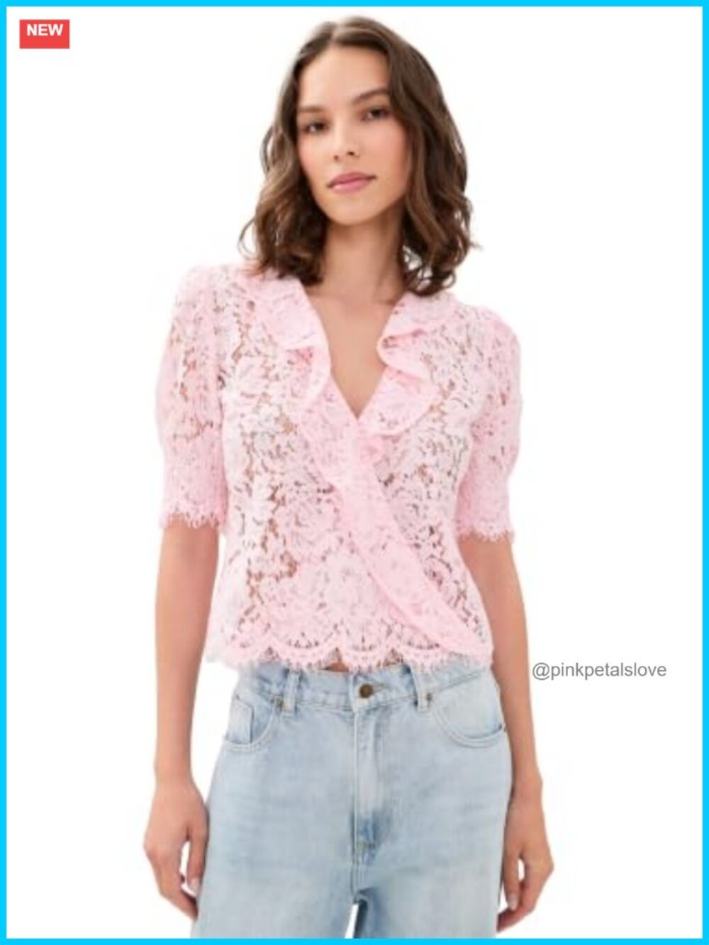 Lace Cascade Ruffle Neck Blouse Lightweight Low-Stretch